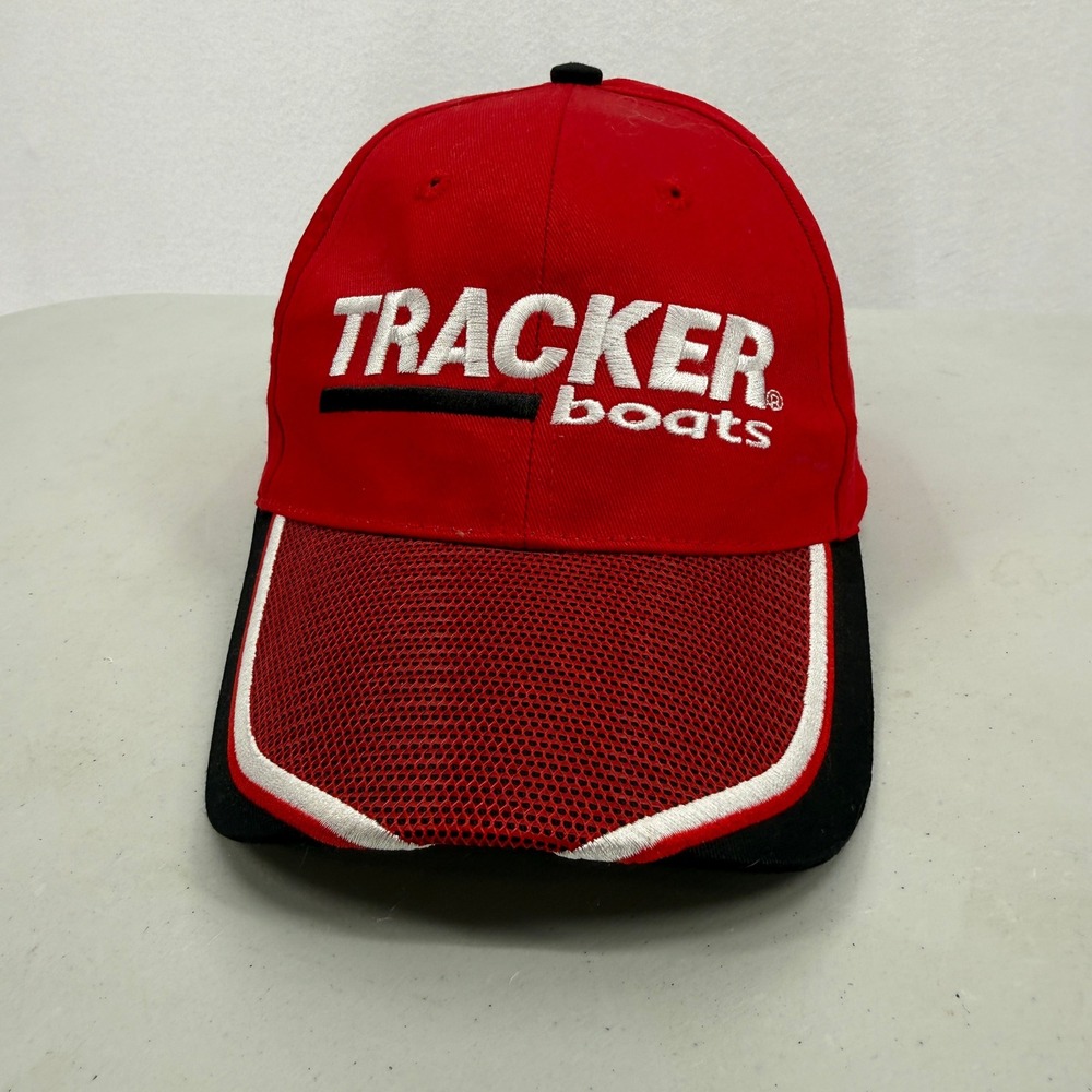 Tracker Boats Baseball Cap Mens OSFM Red Black White Embroidered Adjustable Hat